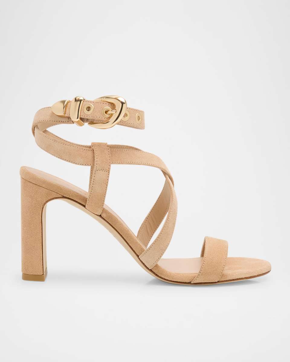 Maven Suede Buckle Block-Heel Sandals